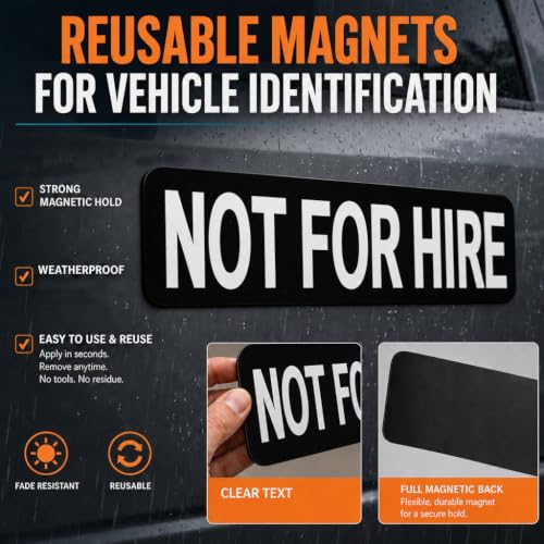 Image of Not For Hire Magnetic Signs, 3 inchx 12 inch Not For Hire Car Magnetic Sticker Signs for Vehicles, Display On Box Truck, Tractor Trailer, Company Vehicle, Personal Vehicle