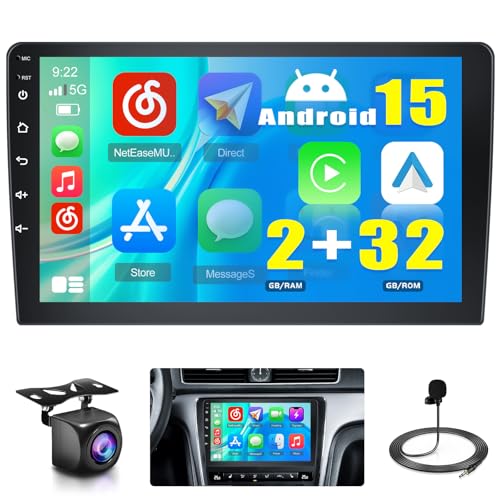 Hikity Android Car Stereo Double Din, 10.1 Inch Touchscreen Wireless Carplay Android Auto Indash Radio with GPS Bluetooth FM WiFi Mirror Link SWC + Backup Camera/Microphone