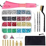 Hotfix Applicator Tool, Bedazzler Kit with DIY Hot Fix Rhinestones Include 7 Tips, Support Stand Tweezers Cleaning Brush Wax Pencils and 2400 Rhinestone