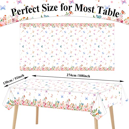 Image of 3 PCS Butterfly Birthday Tablecloths for Floral Butterfly Party Decorations Spring Summer Flower Plastic Disposable Rectangle Table Cover for Girls Baby Shower Weddings Tea Party Supplies Favors
