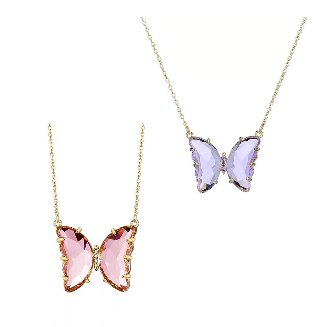 Vembley Combo of2 Lovely Gold Plated Pink and Purple Crystal Butterfly Pendant Necklace for Women and Girls (B09XBH4CNZ) Amazon Price History, Amazon Price Tracker