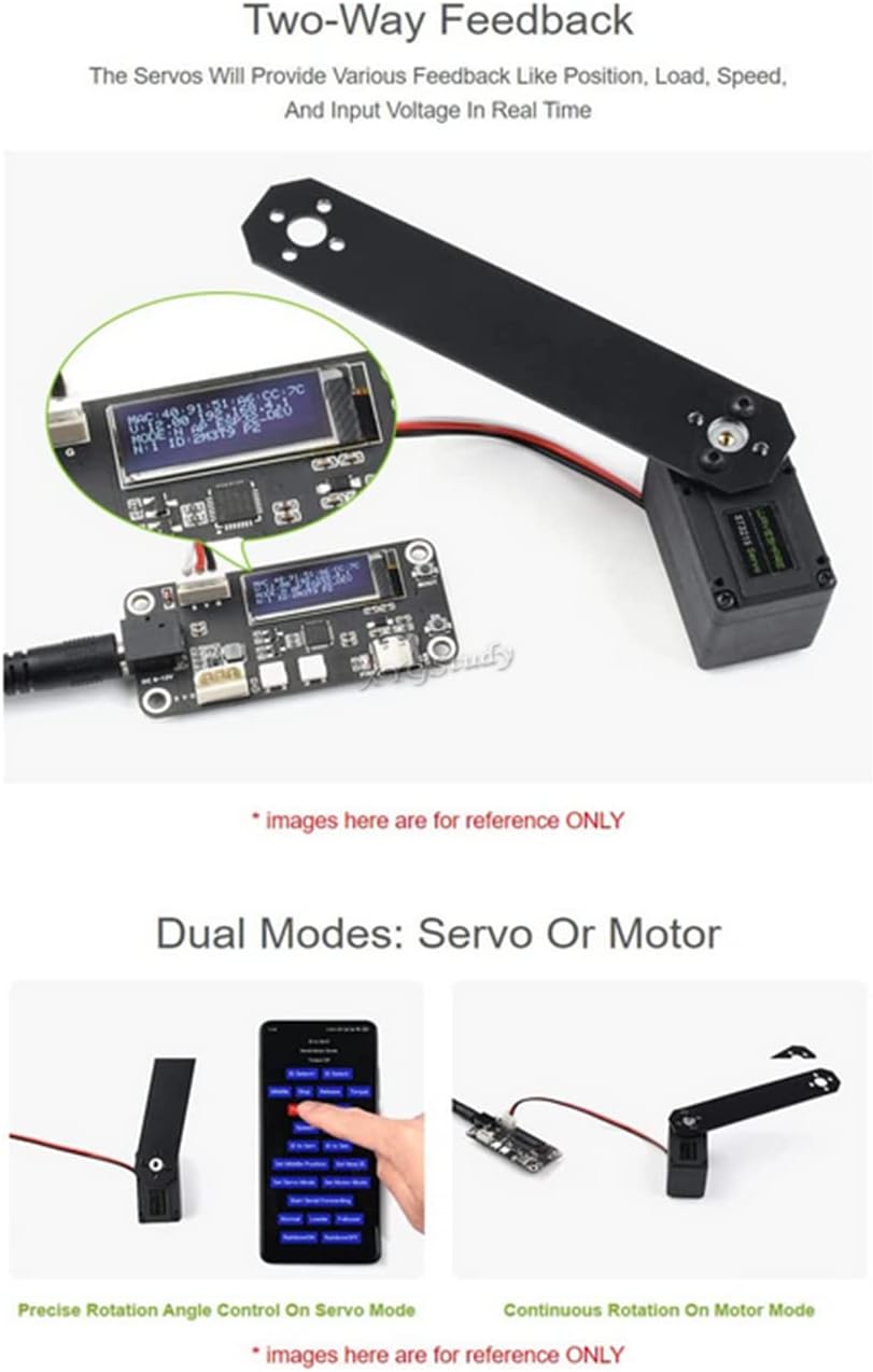 Comparison of Servo Mode (precise rotation) and Motor Mode (continuous rotation)