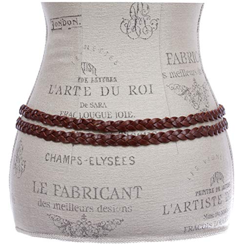 Women's Double Braided Skinny Leather Belt3
