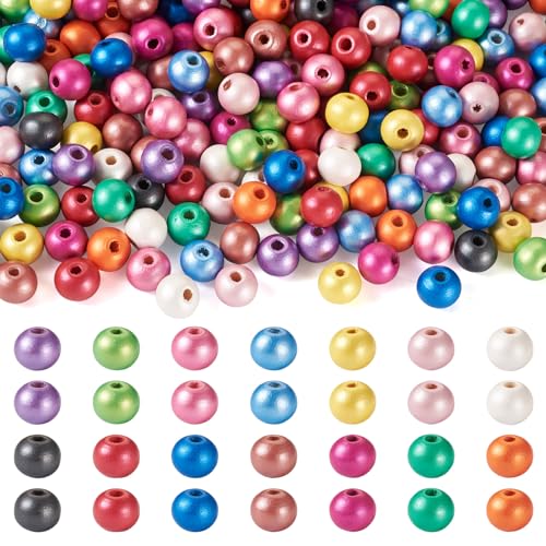 PandaHall 280pcs Colorful Wooden Beads 10mm Wood Round Ball Spacer Loose Beads Bulk for Macrame Garland Crafts DIY Jewelry Making