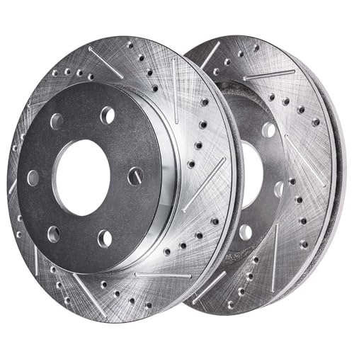 Image of Detroit Axle - Rear Brake Kit for 1999-2006 Chevy GMC Sierra Silverado 1500 | 2000-2001 Tahoe Yukon, 2003-2005 Astro Safari Replacement Drilled Slotted Disc Brake Rotors Ceramic Brake Pads: 12.78 inch inch