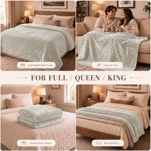 HIMEET Linen Full Size Blanket for Bed, 300GSM Ribbed Fleece, 84 x 90 in by HIMEET - Used condition - Image 4
