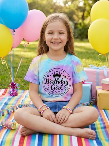 Image of YHHR Birthday Girl Shirt Tie Dye Girls Birthday Shirts 7-14 Year Kids Tops | Girls Birthday T Shirt, Cute B-Day Gifts Party Tops ,Birthday Outfits ,Letter Print Tees ,Graphic Short Sleeve Tee Tops