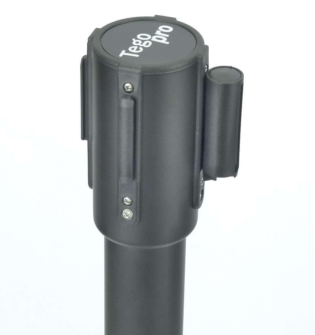 6 Stück TEGO PRO Absperrständer mit je 2 m x 48 mm einziehbarem Gurtband schwarz, Personenleitsystem Absperrband, Abgrenzungspfosten, Absperrpfosten für Flughäfen, Ausstellungen/Messen, Hotel usw.