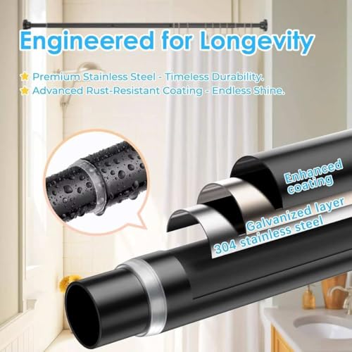 Image of JD FRESH 115 Cm to 215 Cm Extendable Curtain Rod Holder Non-Drilling /Anti-Skid Spring Pull Rod /Stainless Steel Rust Proof Shower Curtain Rod /Window Curtain Rod / (White)