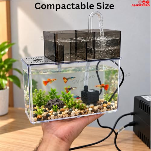 Image of SANSEFERO Mini Aquarium with Filter Pump Betta Tank Ideal for Home, Office Decoration Mini Table Aquarium for Turtle, Small Fishes & Bettas (ZG-001) - Stones & Plants Not Inlcuded