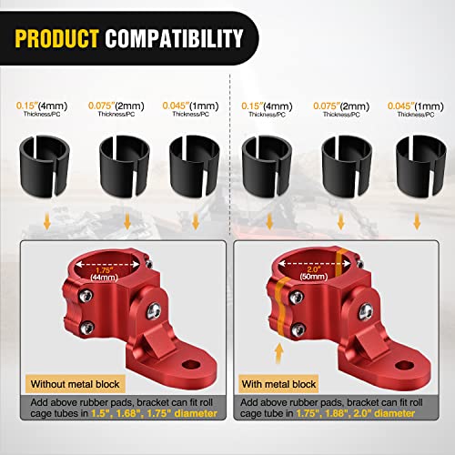 Image of Nilight UTV Flag Antenna Mount Red 1.5 inch to 1.75 inch and 1.75 inch to 2 inch Roll Bar