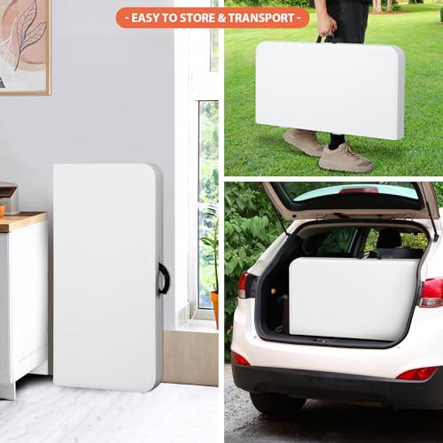 Super Deal 3 Foot Square Folding Card Table, Indoor Outdoor Portable Plastic Heavy Duty Fold-In-Half Kitchen Or Camping Picnic Party Table With Carrying Handle thumb #3