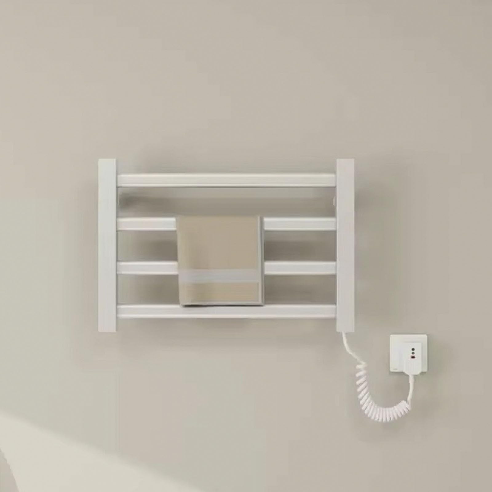 Toallero eléctrico Inteligente, radiador de Pared de 80 W, pequeño radiador toallero eléctrico for baño de 4 Barras, Temperatura Constante de 55 °C for Evitar Quemaduras.(White-Right Line)