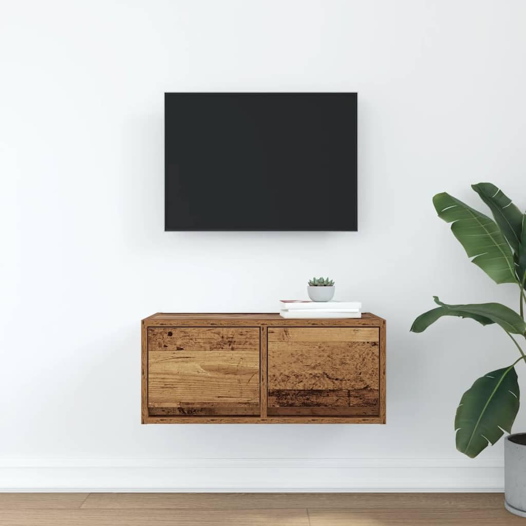 Stolik pod telewizor z materiału drewnopochodnego o wyglądzie starego drewna, 60 x 31 x 25,5 cm – szafka pod telewizor ze stabilną górną płytą i dużą ilością miejsca do przechowywania urządzeń