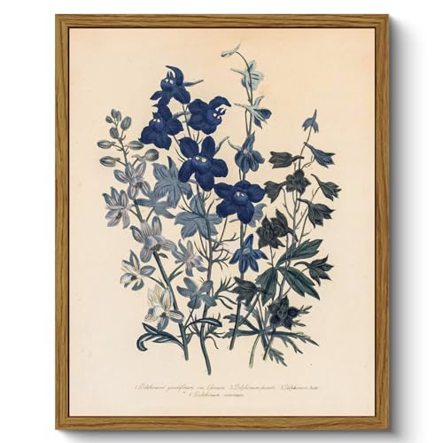 Image of ARPEOTCY Vintage Framed Botanical Wall Art, Bedroom Bathroom Blue Flowers Pictures Art Decor, Canvas Print Retro Paintings, Home Rustic Farmhouse Neutral Decor, 8x10 Inch