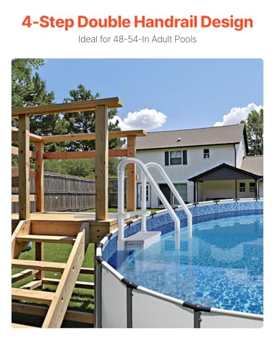 VEVOR Swimming Pool Ladder, 4-Step Double Handrails Stairs with Non-Slip Heavy Duty Steps, Reliable 400 lbs Max Load Capacity, for 48-54 in Inground & Above-Ground Pools of Any Decking Surface, Grey