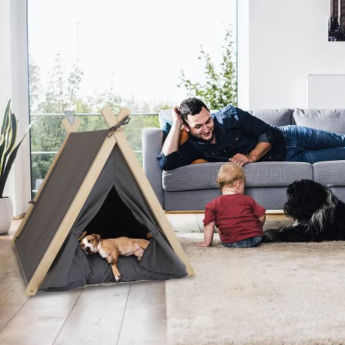 Pet Teepee Tent for Small Dogs & Cats, Portable Puppy Bed with Thick Cushion, Cat Teepee Washable Tent Dog Teepee Bed for Small Pets Up to 25lbs Indoor Outdoor - Image 5