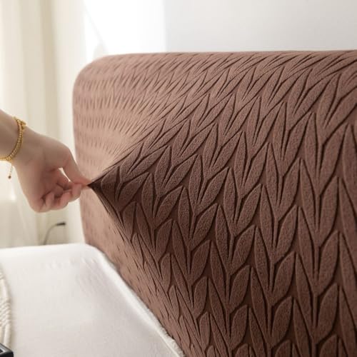 Image of HOMETHREADS Stretchable Lycra /Velvet Headboard Cover | Soft, Dust-Proof & Wrinkle-Resistant Bed Back Protector | Fits Leather, Wooden & Fabric Bedsides | for 5ft to 6.5ft Beds | (Brown, 172x65cm)