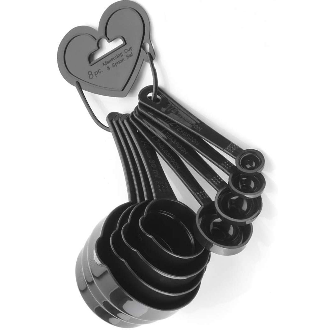 INOVERA (LABEL) Plastic 8 Pcs Measuring Cups & Spoons for Kitchen Cake Baking and Cooking Teaspoon Tablespoon Spoon Accessories Tools Set (Black)