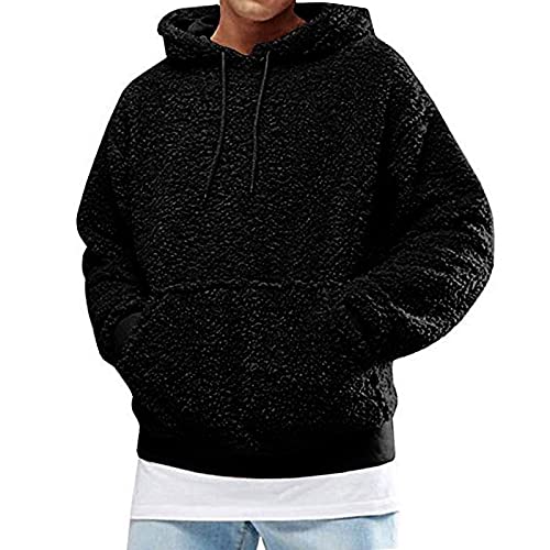 lisenraIn Men's Sherpa Hoodie Fuzzy Pullover Long Sleeve Kangaroo Pocket Hoodie Autumn Winter Hooded Sweatshirt