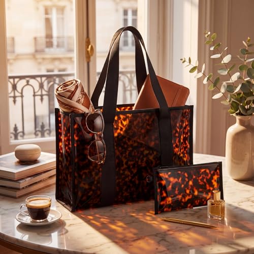Bolsa Tote de PVC color tortuga con pouch desmontable miniatura 3