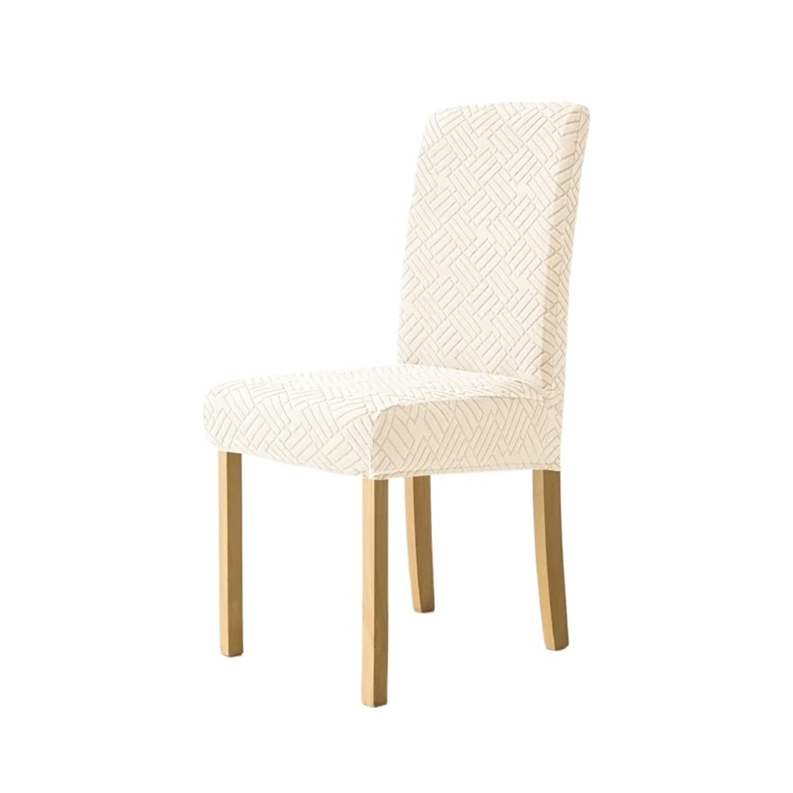 Stuhlhussen 1/2/4/6 stücke Jacquard Esszimmerstuhl Abdeckung Solide Stretch Küche Stuhl Sitz Schonbezug Spandex Protector Hochzeit Party(A1 beige,6pcs)