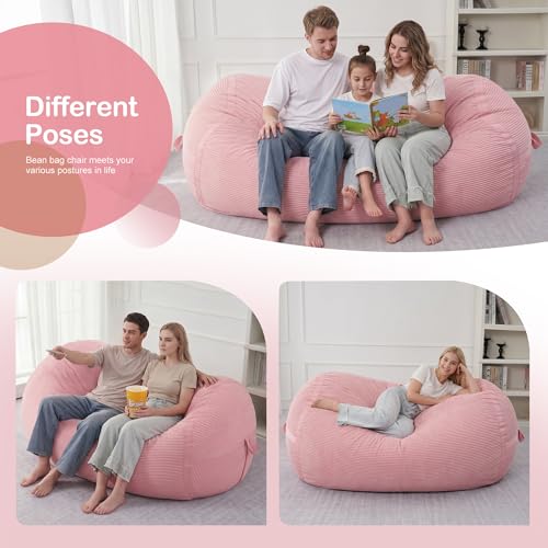 Image of 6FT Bean Bag Chair 6'Giant Bean Bag Chairs with Adults, Large Beanbag Chair | Bean bag Lounger with Machine Washable Cover Corduroy Fabric, Comfy Chairs for Living Room Bedroom Dorm, Pink