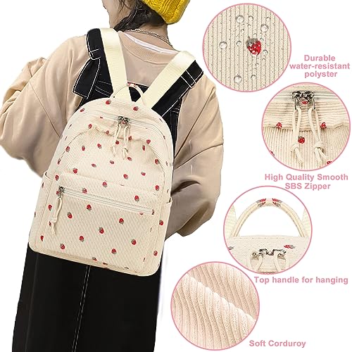 Bluboon Girls Mini Backpack Womens Small Backpack Purse Teens Cute Casual School Bookbag(Corduroy Strawberry) - Image 5