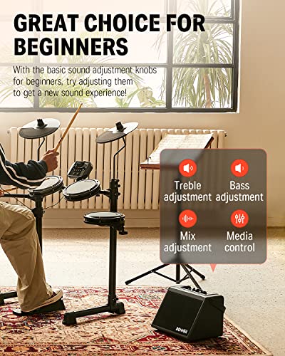 Donner DED-200 Electric Drum Sets with Quiet Mesh Drum Pads, Bundle with Donner Mini Electric Drum Amp 20W, Wireless Electronic Drum Amplifier Keyboard Speaker DDA-20 Protable for Home Practice - image 7
