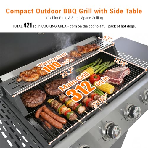 Image of EUHOME 4-Burner Stainless Steel Gas Grill | 34,000 BTU Total Output & 421 sq.in Cooking Area | Powerful Even-Heat System for Large Family BBQs & Backyard Parties