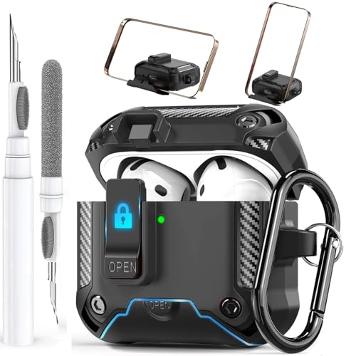 Image of Olytop for Airpods 4 Case with Phone Stand&Lock Clip, Rugged Apple Airpods 4th Generation Cover 2024 Men Women, Armor Shockproof iPod 4 Gen Protective Hard Shell with Carabiner&Cleaner kit, Black