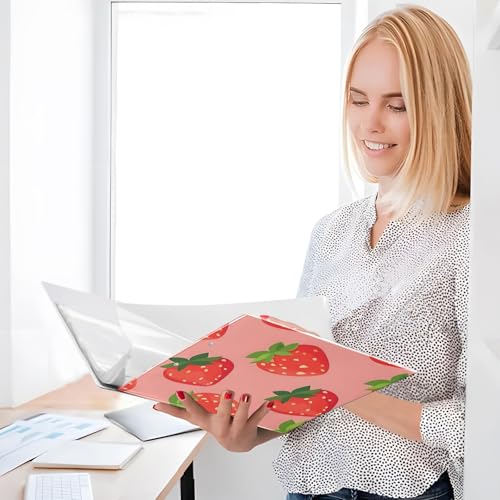 Image of 3 Ring Binder Strawberry Berry Red Fruit 1.5 inch Binders Three Ring Binders with Clipboard Fit 8.5'' x 11'' Paper 3 Interior PVC Clear Pockets for Office Supplies