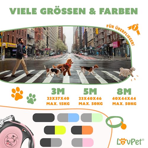 LOVPET® Hunde Rollleine 5m | Hundeleine für kleine & große Hunde 50kg | Ausziehbare Leine ergonomischer & Rutschfester Griff | Joggingleine 360° Leinenverlängerung | Laufleine Reflektierenden Maschen
