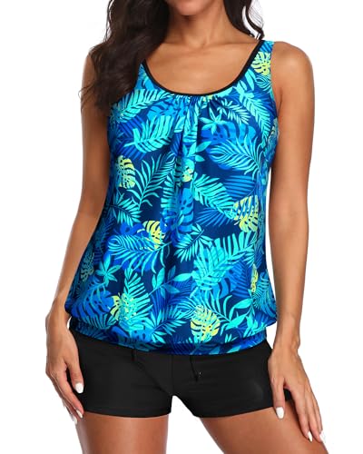 Image of Aqua Eve Two Piece Women's Tankini Swimsuits Blouson Swim Tank Top with Shorts Modest Bathing Suits