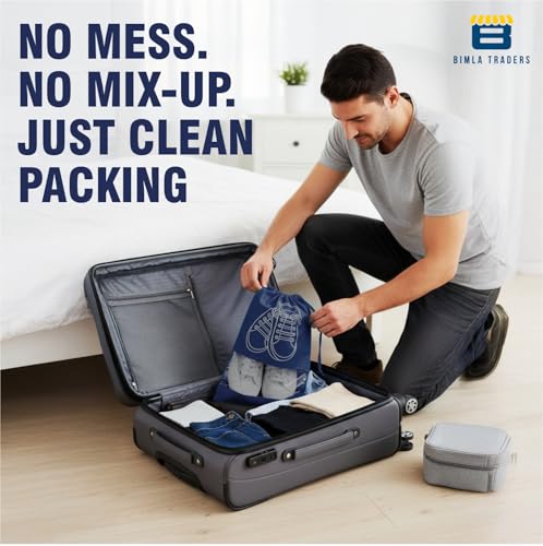 Image of Btag Shoe Bag for Travel & Storage | Water-Resistant Shoe Organizer for Men & Women | Portable, Foldable Shoe Cover for Luggage & Closet | Travel Accessories for Footwear Protection (Navy,Pack of 6)