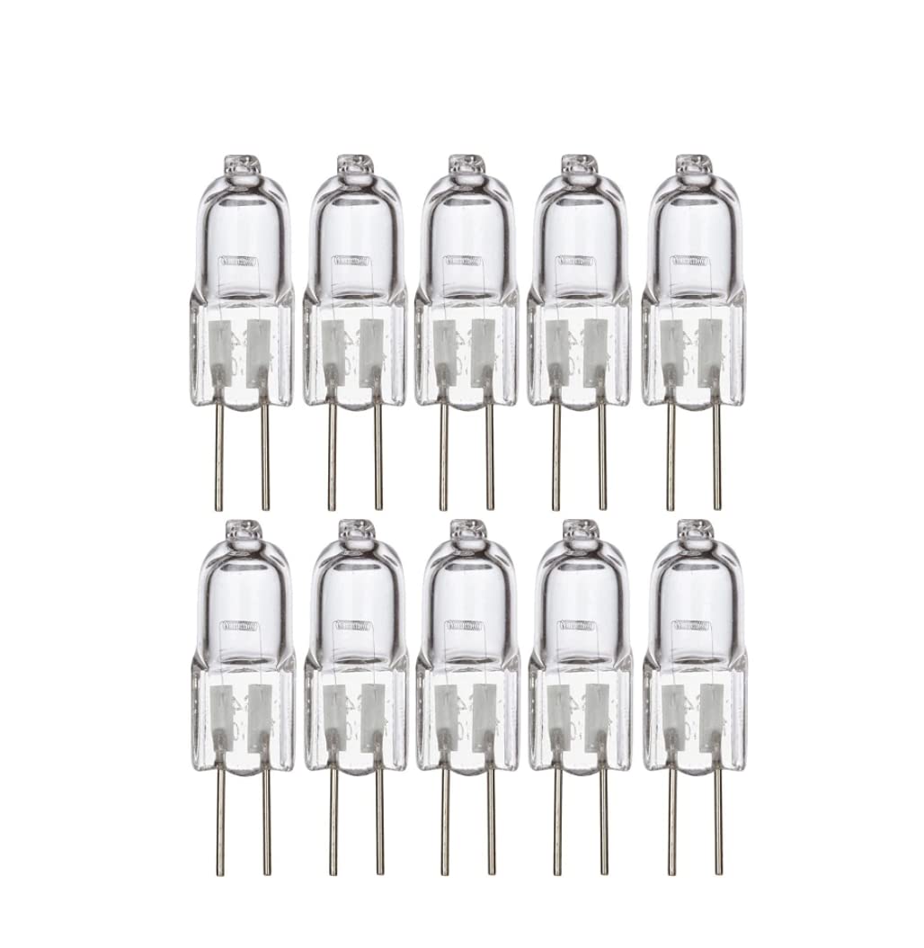 10 Pack CRYSTAL CLEAR LENSE 10 Watt AC DC 12V Capsule T3 Light Bulb Replacement JC G4 2 Pin Base Halogen Kitchen Table Pendant Lamp 12 Volt 10W Bi-Pin Warm Clear Bright White Landscape Desk Lighting