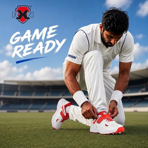 Image of RXN Victor Bowling Metal Spike Cricket Shoes for Men & Women | Cricket Spike Shoes with Phylon Sole, TPU Outsole & Synthetic Leather Upper Comes with Extra Nails & Keys to Tighten