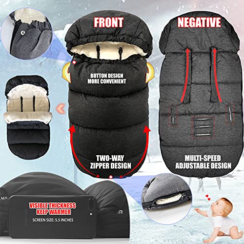 Universal Babyfußsack, Schlafsack, Winter Baby Kuschelsäckchen, Fußsack, Verdicktes Design,Waschbar,Kuschelsack Babydecke passend für alle Kinderwagen,Babyschale(DunkelGrau)