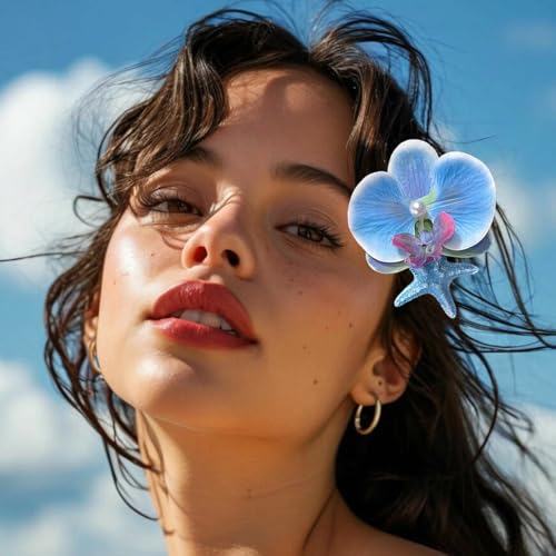 5 Pzas Pinzas para el Cabello Flores Hawaianas para Mujer Mariposa Orquídea con Estrella de Mar y Perla Flores Artificiales de Verano Accesorios Nupciales para la Playa miniatura 3