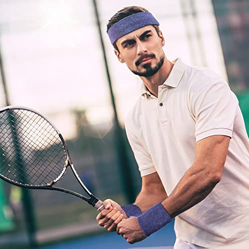 Image of Civaner 12 Pcs 80 90s Neon Sweatbands Soccer Baseball Headbands Wristband Set for Men Women Party Cotton Headbands Terry Cloth Athletic Sweat Bands for Tennis Football Gym Outdoor