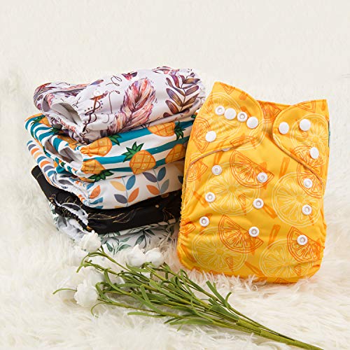 Babygoal Reusable Neutral Cloth Diapers 6 Pack with 10pcs Inserts, One Size Adjustable Washable Pocket Nappy Covers for Baby Boys and Girls by babygoal - Image 7