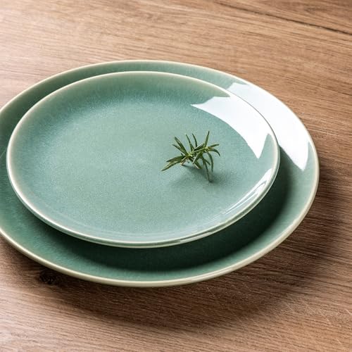 Image of GBHOME Ceramic Dinnerware Sets for 6, 18 Pieces Stoneware Plates and Bowls Sets, Reactive Glaze Dishes -Scratch Resistant, Dishwasher&Microwave Safe-Malachite Green