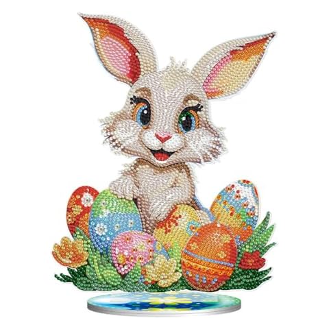 SHUWND Easter DIY 5D Diamond Art Painting Kits, Rabbit Eggs Full Drill Rhinestones Paint by Numbers Mosaic Kits with Diamonds Crystal Diamond Art for Adults Gifts Tabletop Ornament Home Decor (I) Cover