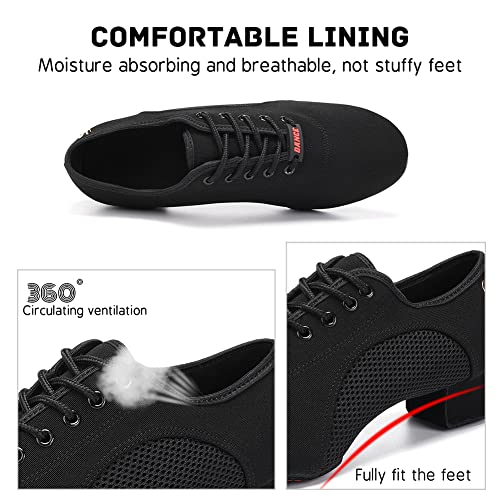 JUODVMP Women's Ballroom Dance Practice Shoes Canvas Breathable Chunky Heel Salsa Dance Shoes,Closed Toe4