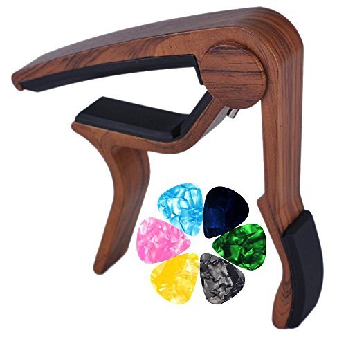 Muse Musical Wooden Color Guitar Capo for Acoustic Guitar,Electric Guitar,Bass,Ukulele(Rosewood Color)