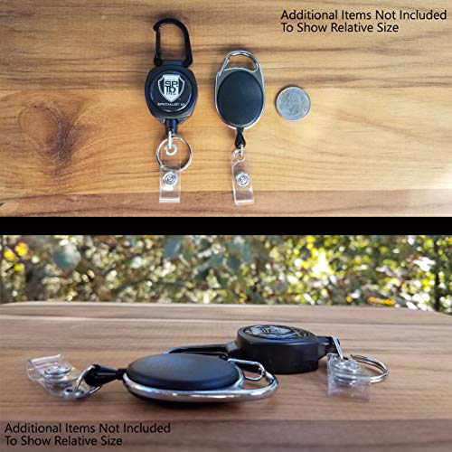 2 Pack - Heavy Duty Retractable Badge Reel With Id Holder Strap & Keychain - Strong Sidekick Carabiner Belt Loop Clip - Retracting Lanyard With Kevlar® Cord For Keys & I'd Access Cards - Specialist Id #TOP3