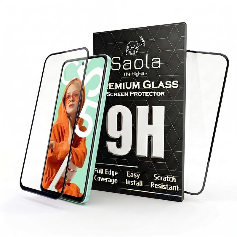 Image of Saola HD+ Oleophobic Tempered Glass Screen Protector For Realme C55 (Pack Of 2) with Free Installation Kit. Full screen Coverage - 6.72 inch