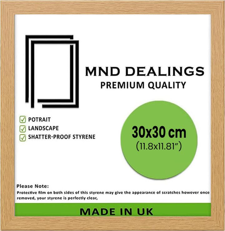 MND Dealings Elegant Flat Style Wide Oak 30X30 CM (11.81X11.81) Poster Frame| Use as Home Decor/Wall Gallery/Art work/Picture Frame | Solid MDF Wood with HD Perspex (Oak) — image 1
