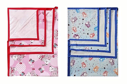 Image of EcoSoft Plastic Sheet,PVC Sheet for Kids,Rubber Sheet for Babies,Bed Wetting Protector(90 x 135 cm) (Pink Bear & Blue Star Bear)