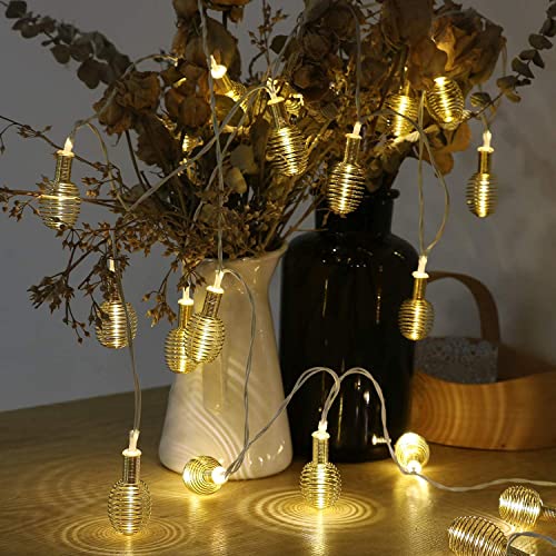 Image of Xenith 14 LED Decorative Spring Bulb Shape Golden Metal String Lights Fairy Lights Decorative Lights for Diwali Christmas Home Marriage New-Year Decoration Lighting (Warm White, 3.5 Meter)